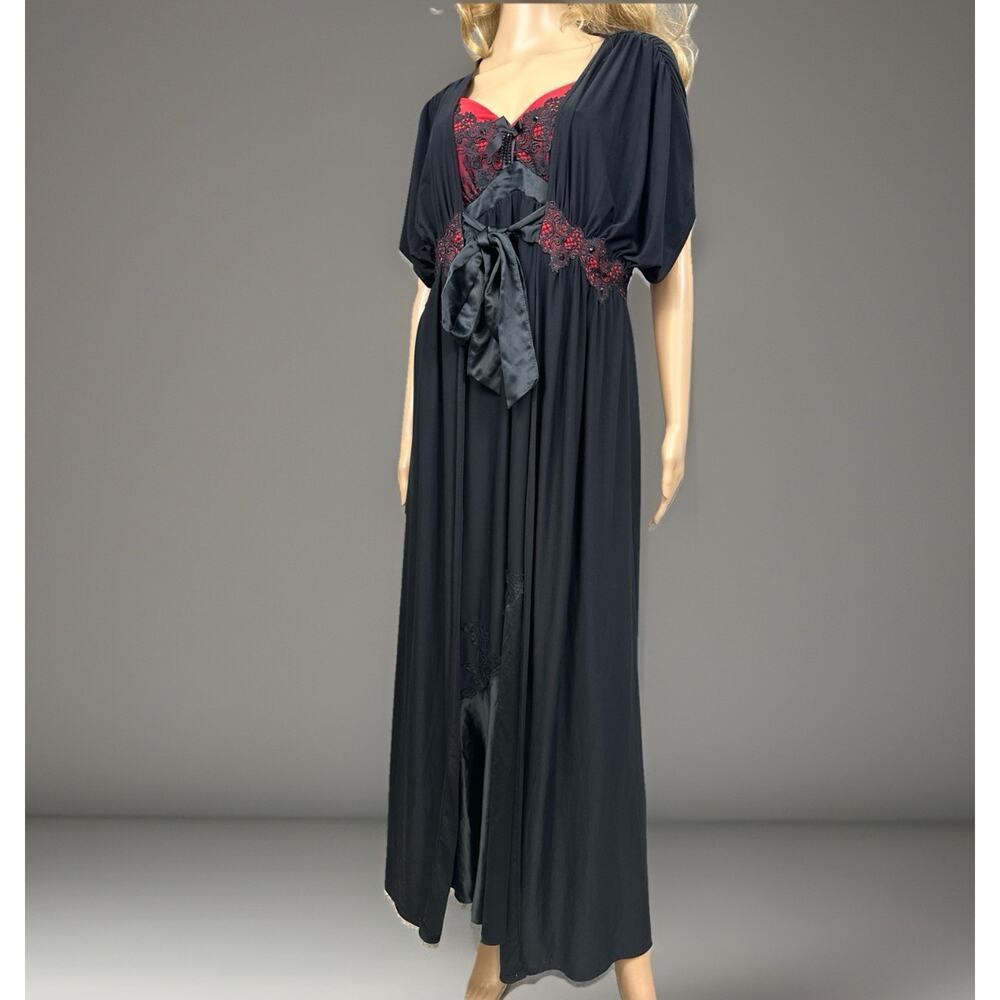 Soma Eloquence Set Maxi Nightgown Chemise Kimono Robe Black Red Lace Medium - Picture 3 of 13
